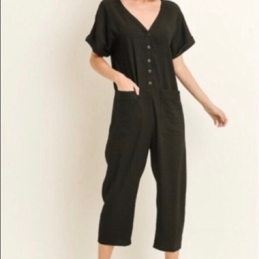 Le Lis Black Button Up Romper